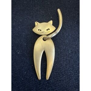 Vintage JJ Jonette Jewelry Large Cat Brooch Pin Gold Tone Articulated Head